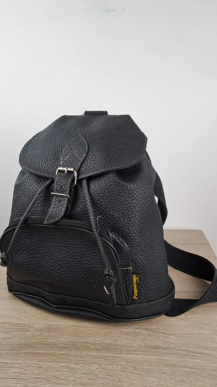 Sac à dos à rabat / Paquetage / Vintage / Noir / Unisexe / Simili cuir / 124